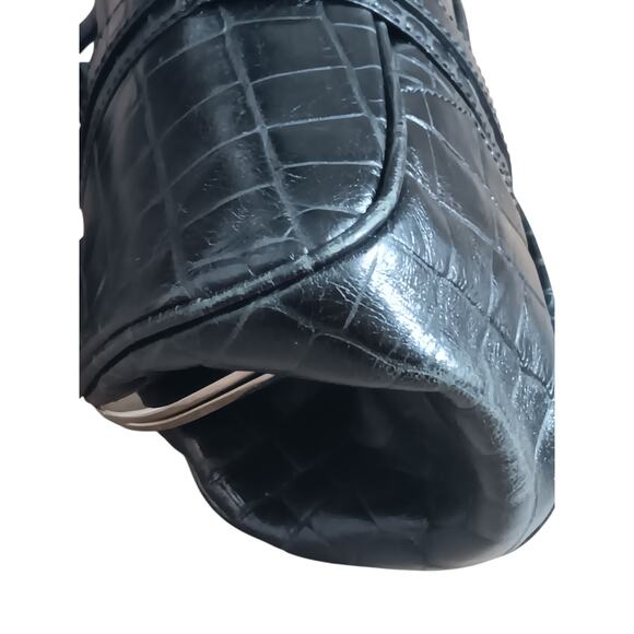 Etro Satchel Bag Black Embossed Leather Top Handle Doctor Frame Handbag Italy - Picture 11 of 15